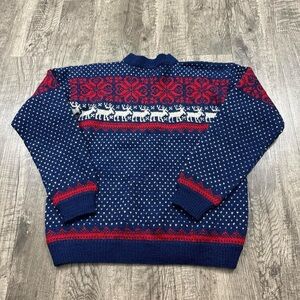 Vintage Wool Blend Fair Isle Reindeer Patterned Sweater